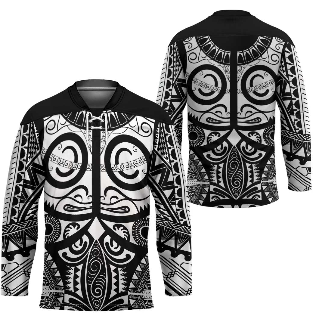 Marquesas Islands Hockey Jersey Marquesan Tattoo Black White Color LT14 - Polynesian Pride