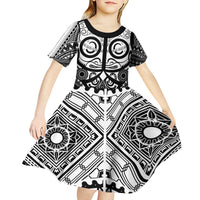 Marquesas Islands Kid Short Sleeve Dress Marquesan Tattoo Black White Color - Polynesian Pride