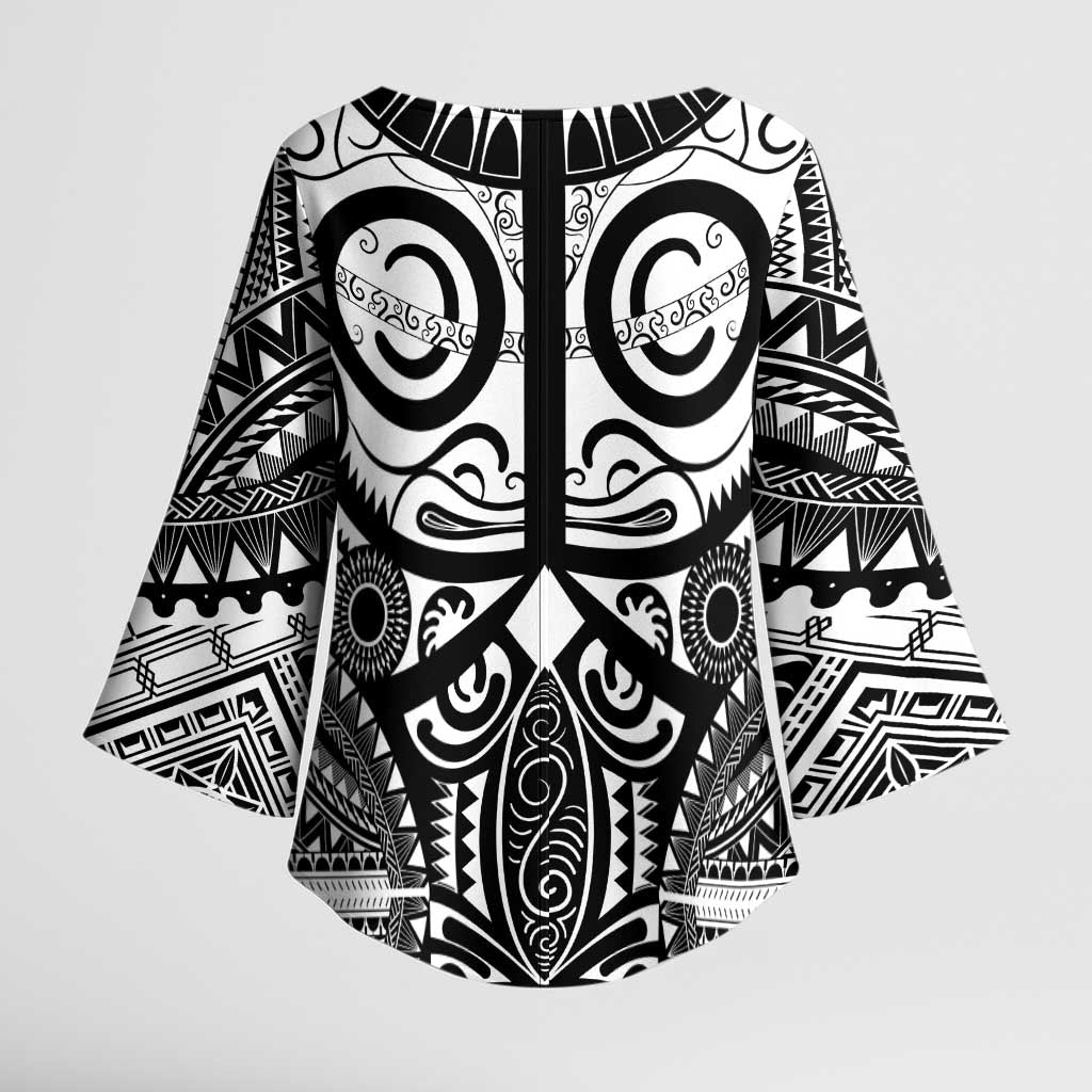 Marquesas Islands Kimono Sleeve Blouse Marquesan Tattoo Black White Color - Polynesian Pride