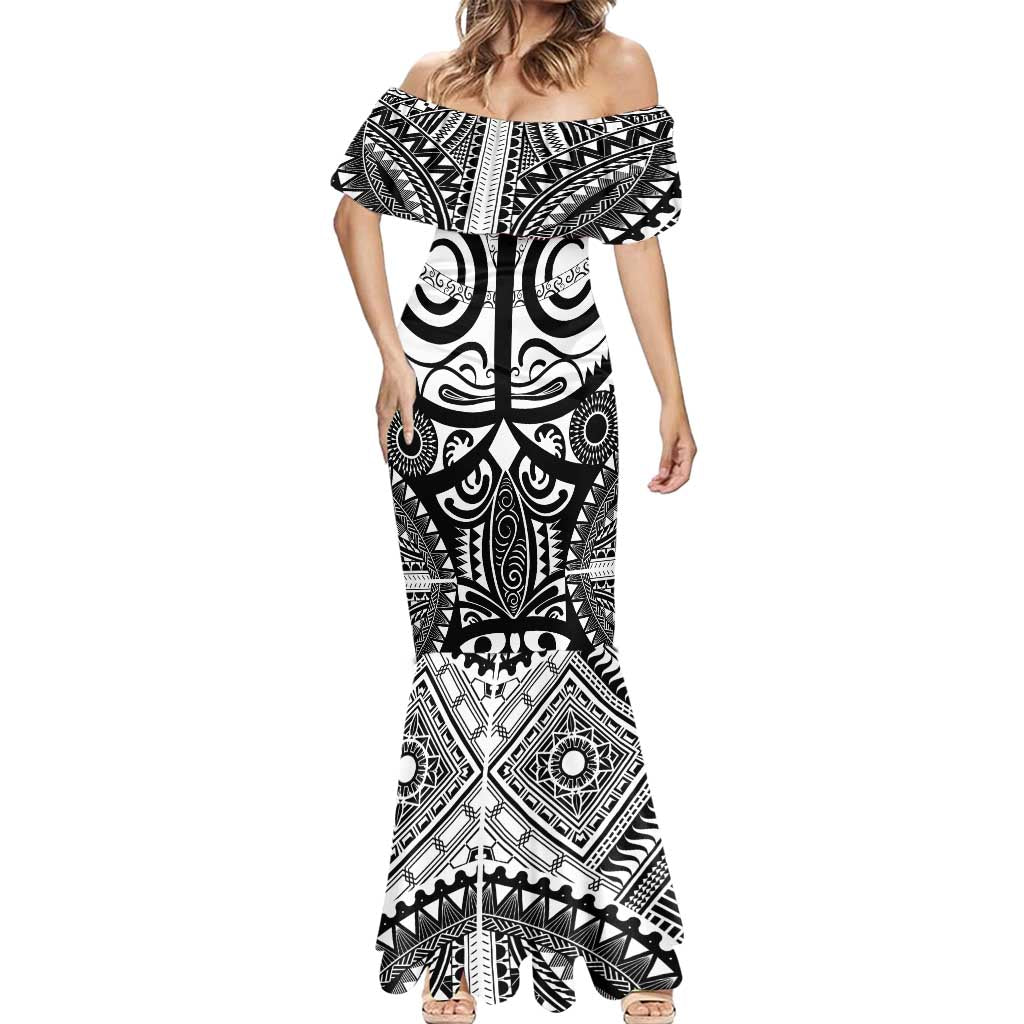 Marquesas Islands Mermaid Dress Marquesan Tattoo Black White Color LT14 - Polynesian Pride