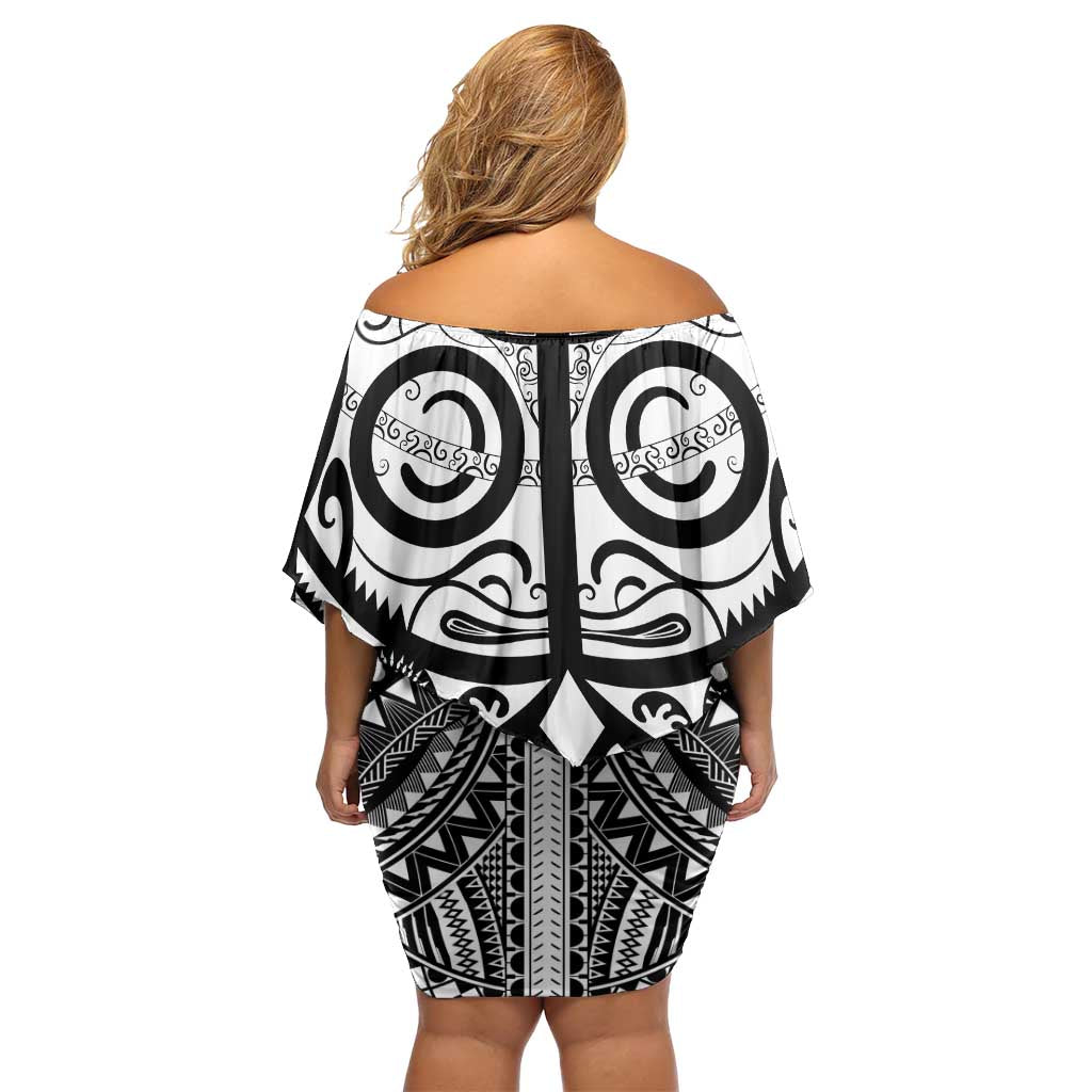 Marquesas Islands Off Shoulder Short Dress Marquesan Tattoo Black White Color LT14 - Polynesian Pride