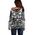 Marquesas Islands Off Shoulder Sweater Marquesan Tattoo Black White Color - Polynesian Pride