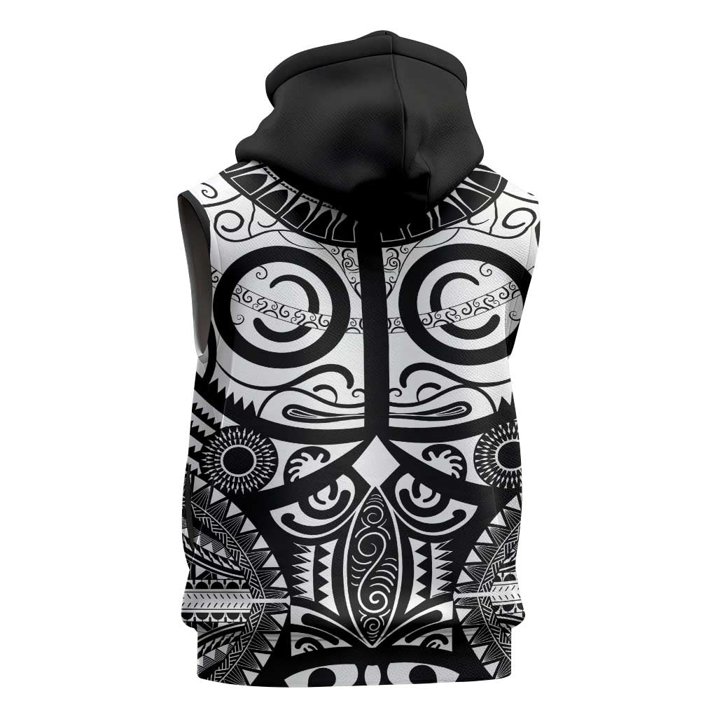Marquesas Islands Sleeveless Hoodie Marquesan Tattoo Black White Color - Polynesian Pride