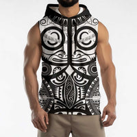 Marquesas Islands Sleeveless Hoodie Marquesan Tattoo Black White Color - Polynesian Pride