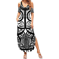 Marquesas Islands Summer Maxi Dress Marquesan Tattoo Black White Color LT14 Women Black - Polynesian Pride