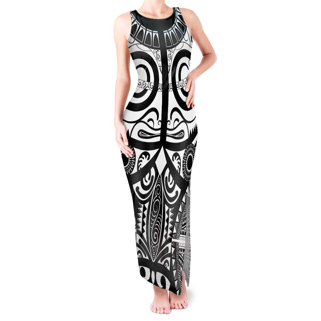 Marquesas Islands Tank Maxi Dress Marquesan Tattoo Black White Color LT14 Women Black - Polynesian Pride