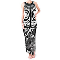 Marquesas Islands Tank Maxi Dress Marquesan Tattoo Black White Color LT14 Women Black - Polynesian Pride
