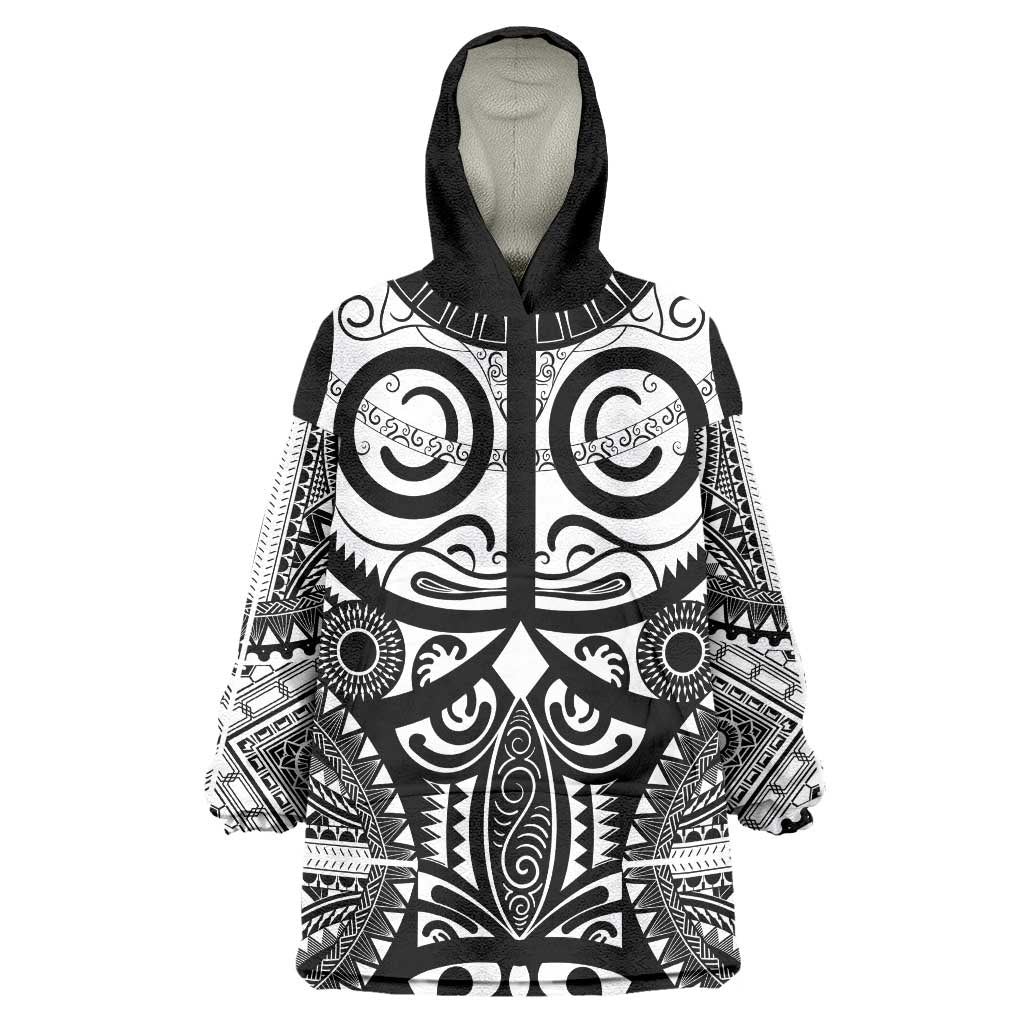 Marquesas Islands Wearable Blanket Hoodie Marquesan Tattoo Black White Color - Polynesian Pride