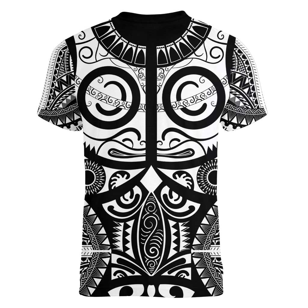 Marquesas Islands Women V-Neck T-Shirt Marquesan Tattoo Black White Color - Polynesian Pride
