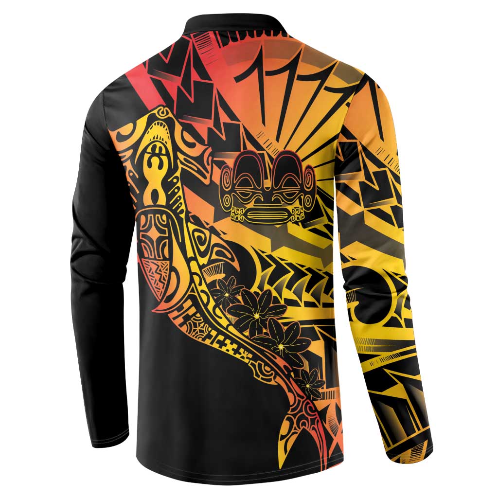 Gradient Marquesas Islands Button Sweatshirt Marquesan Matatiki Hammerhead Shark Patutiki - Polynesian Pride