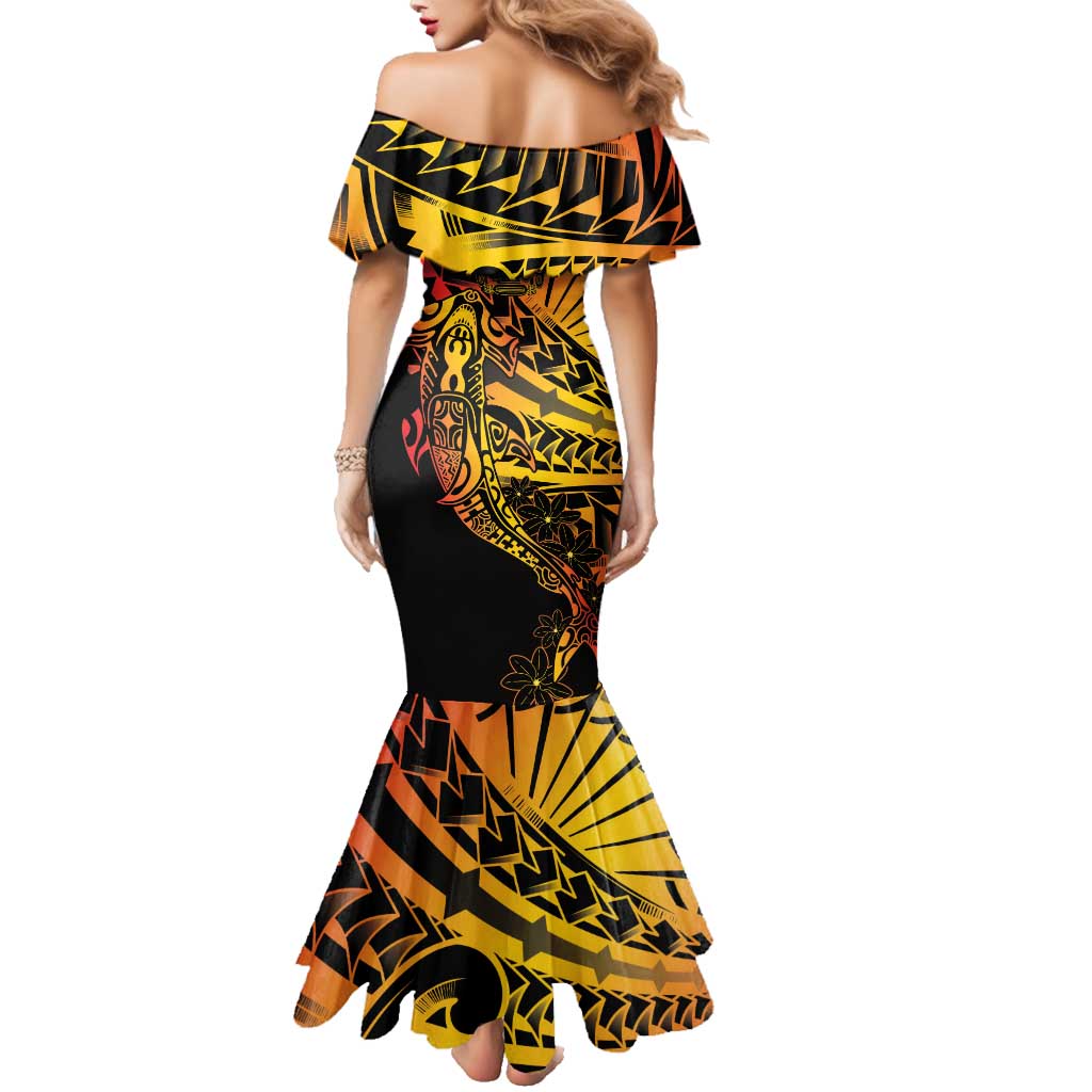 Gradient Marquesas Islands Family Matching Mermaid Dress and Hawaiian Shirt Marquesan Matatiki Hammerhead Shark Patutiki - Polynesian Pride