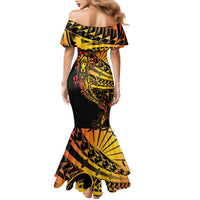 Gradient Marquesas Islands Family Matching Mermaid Dress and Hawaiian Shirt Marquesan Matatiki Hammerhead Shark Patutiki - Polynesian Pride