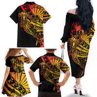 Gradient Marquesas Islands Family Matching Off The Shoulder Long Sleeve Dress and Hawaiian Shirt Marquesan Matatiki Hammerhead Shark Patutiki - Polynesian Pride