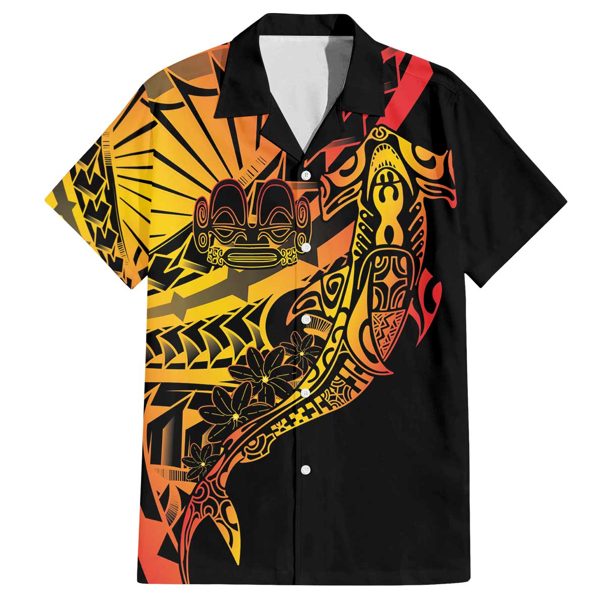 Gradient Marquesas Islands Family Matching Off The Shoulder Long Sleeve Dress and Hawaiian Shirt Marquesan Matatiki Hammerhead Shark Patutiki - Polynesian Pride