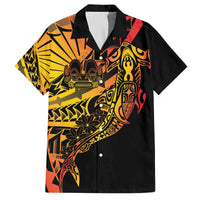 Gradient Marquesas Islands Family Matching Off The Shoulder Long Sleeve Dress and Hawaiian Shirt Marquesan Matatiki Hammerhead Shark Patutiki - Polynesian Pride