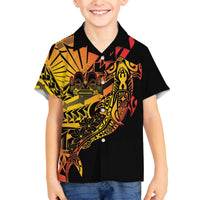 Gradient Marquesas Islands Family Matching Off The Shoulder Long Sleeve Dress and Hawaiian Shirt Marquesan Matatiki Hammerhead Shark Patutiki - Polynesian Pride