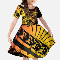 Gradient Marquesas Islands Family Matching Off Shoulder Maxi Dress and Hawaiian Shirt Marquesan Matatiki Hammerhead Shark Patutiki LT14 Daughter's Dress Yellow - Polynesian Pride