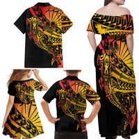 Gradient Marquesas Islands Family Matching Off Shoulder Maxi Dress and Hawaiian Shirt Marquesan Matatiki Hammerhead Shark Patutiki LT14 - Polynesian Pride