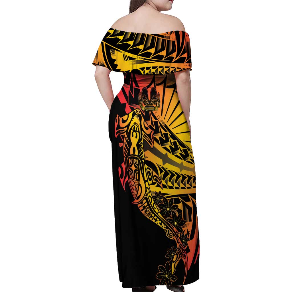 Gradient Marquesas Islands Family Matching Off Shoulder Maxi Dress and Hawaiian Shirt Marquesan Matatiki Hammerhead Shark Patutiki LT14 - Polynesian Pride