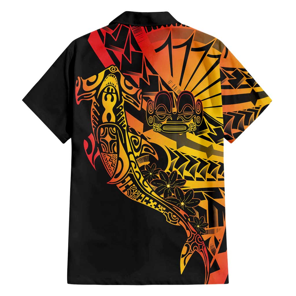 Gradient Marquesas Islands Family Matching Off Shoulder Short Dress and Hawaiian Shirt Marquesan Matatiki Hammerhead Shark Patutiki - Polynesian Pride