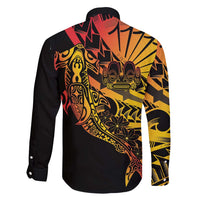 Gradient Marquesas Islands Family Matching Off Shoulder Short Dress and Hawaiian Shirt Marquesan Matatiki Hammerhead Shark Patutiki - Polynesian Pride