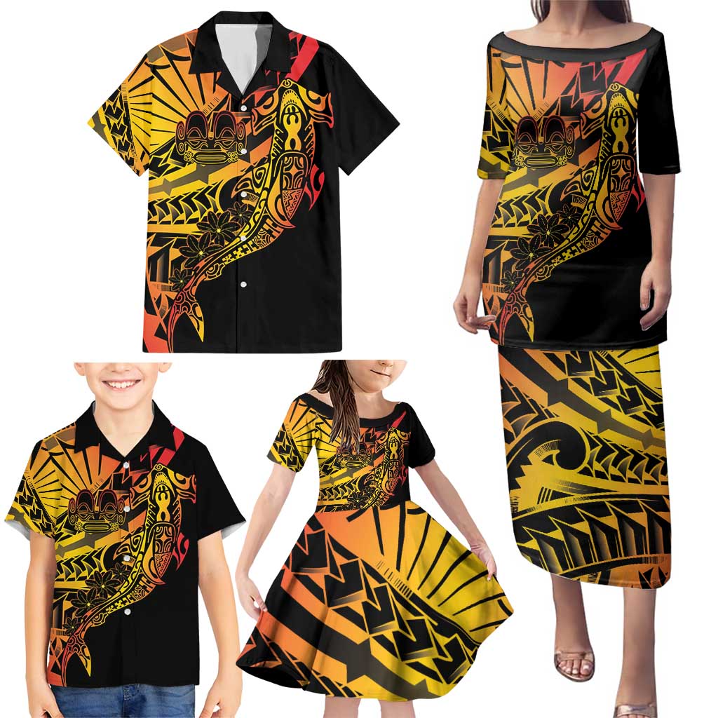 Gradient Marquesas Islands Family Matching Puletasi and Hawaiian Shirt Marquesan Matatiki Hammerhead Shark Patutiki LT14 - Polynesian Pride