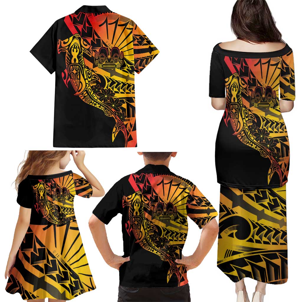 Gradient Marquesas Islands Family Matching Puletasi and Hawaiian Shirt Marquesan Matatiki Hammerhead Shark Patutiki LT14 - Polynesian Pride
