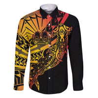 Gradient Marquesas Islands Family Matching Puletasi and Hawaiian Shirt Marquesan Matatiki Hammerhead Shark Patutiki LT14 Dad's Shirt - Long Sleeve Yellow - Polynesian Pride