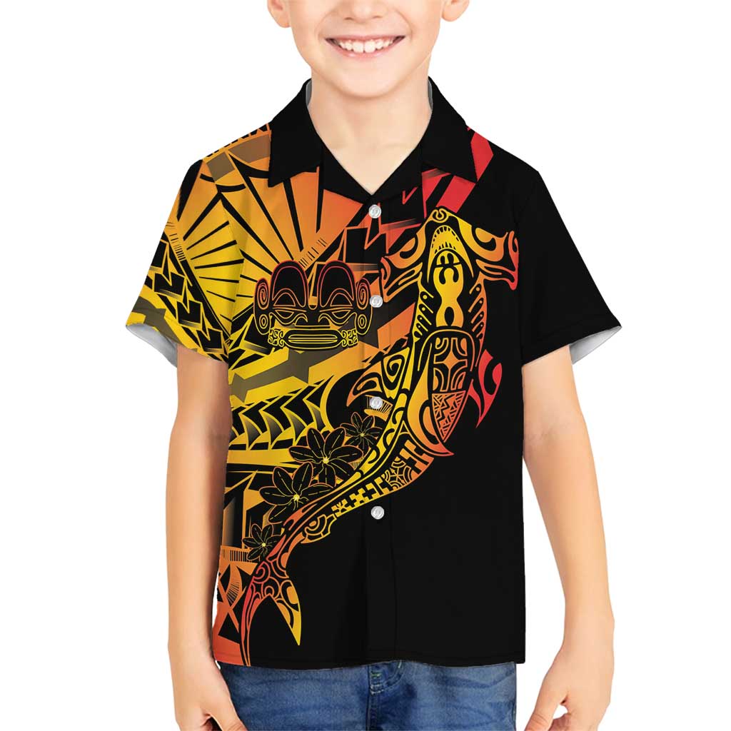 Gradient Marquesas Islands Family Matching Puletasi and Hawaiian Shirt Marquesan Matatiki Hammerhead Shark Patutiki LT14 Son's Shirt Yellow - Polynesian Pride