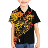 Gradient Marquesas Islands Family Matching Puletasi and Hawaiian Shirt Marquesan Matatiki Hammerhead Shark Patutiki LT14 Son's Shirt Yellow - Polynesian Pride