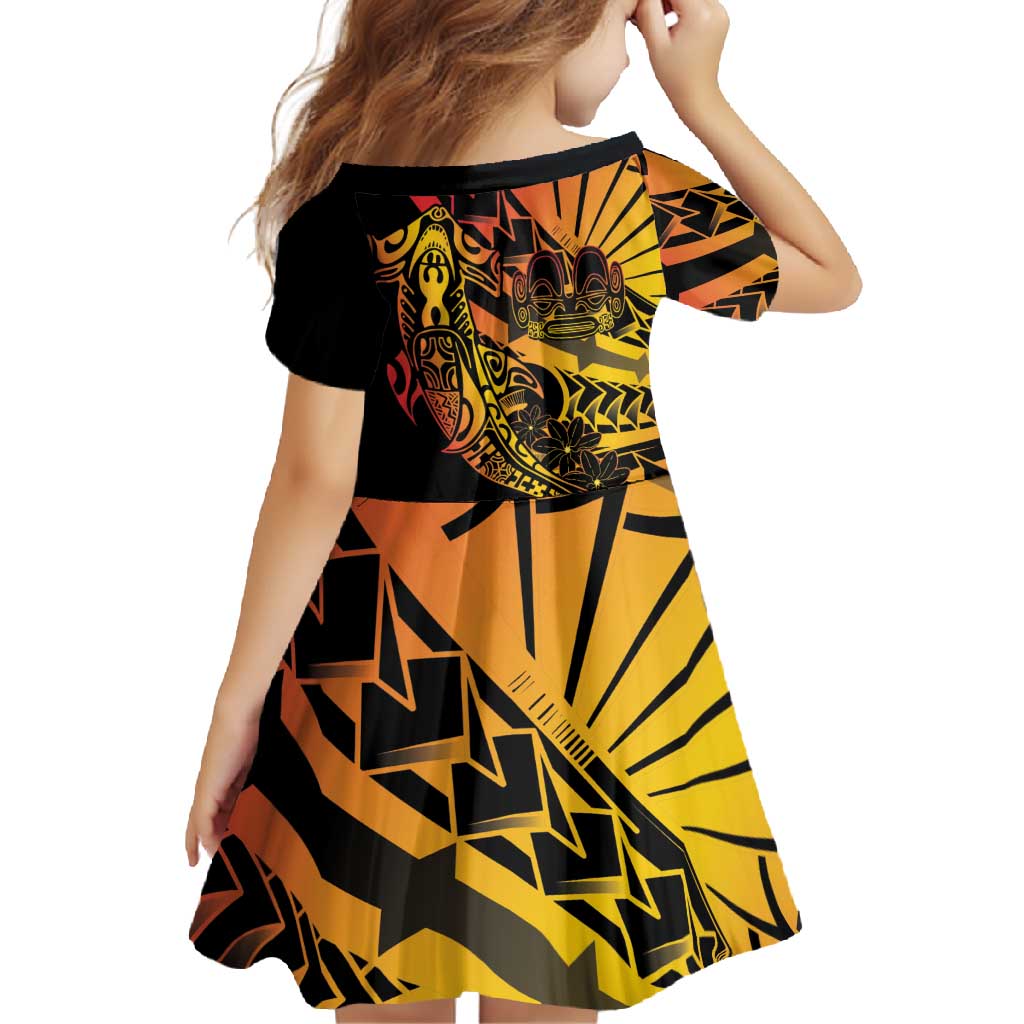 Gradient Marquesas Islands Family Matching Summer Maxi Dress and Hawaiian Shirt Marquesan Matatiki Hammerhead Shark Patutiki LT14 - Polynesian Pride