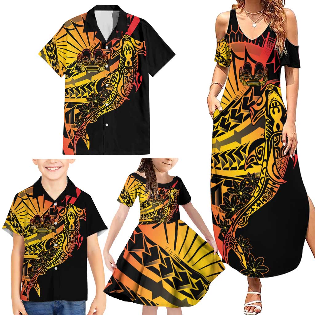 Gradient Marquesas Islands Family Matching Summer Maxi Dress and Hawaiian Shirt Marquesan Matatiki Hammerhead Shark Patutiki LT14 - Polynesian Pride