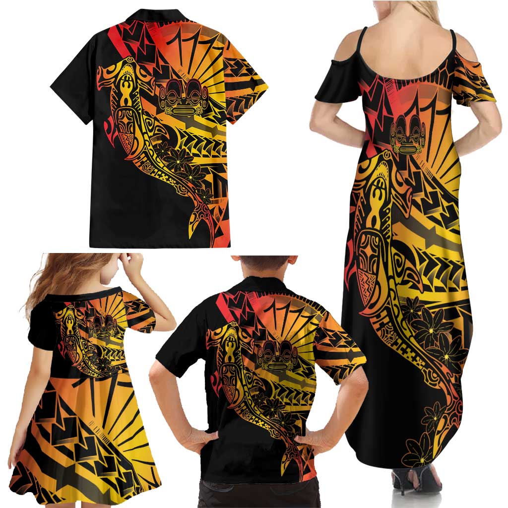 Gradient Marquesas Islands Family Matching Summer Maxi Dress and Hawaiian Shirt Marquesan Matatiki Hammerhead Shark Patutiki LT14 - Polynesian Pride