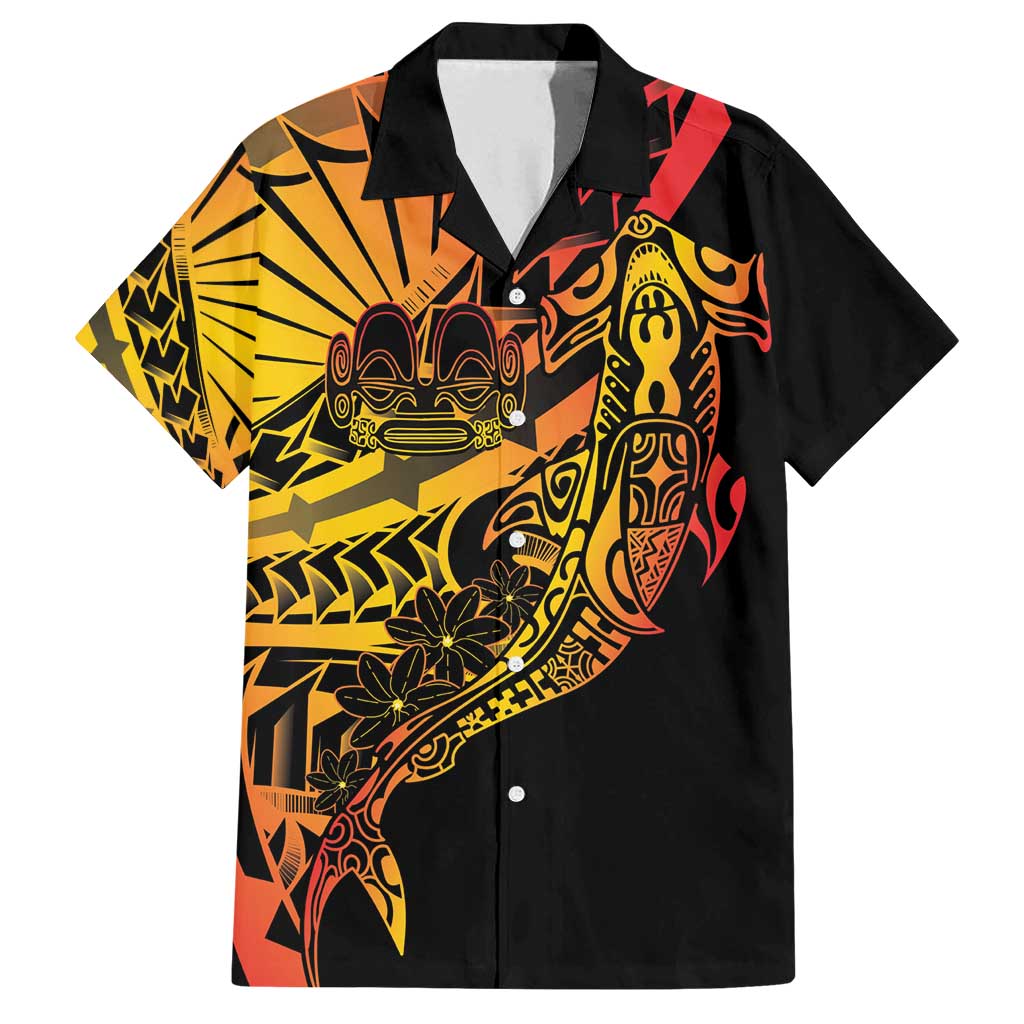 Gradient Marquesas Islands Family Matching Summer Maxi Dress and Hawaiian Shirt Marquesan Matatiki Hammerhead Shark Patutiki LT14 Dad's Shirt - Short Sleeve Yellow - Polynesian Pride