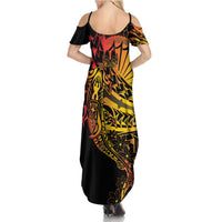 Gradient Marquesas Islands Family Matching Summer Maxi Dress and Hawaiian Shirt Marquesan Matatiki Hammerhead Shark Patutiki LT14 - Polynesian Pride