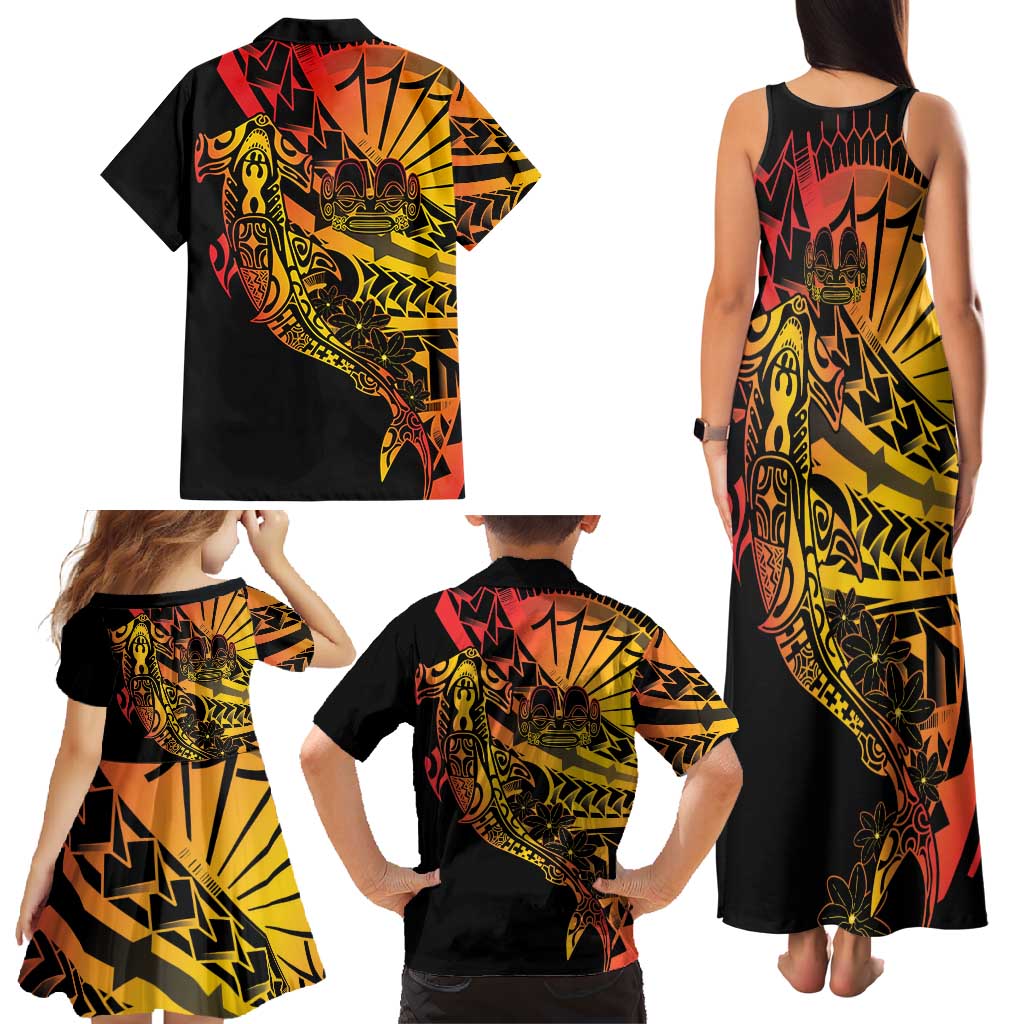 Gradient Marquesas Islands Family Matching Tank Maxi Dress and Hawaiian Shirt Marquesan Matatiki Hammerhead Shark Patutiki LT14 - Polynesian Pride