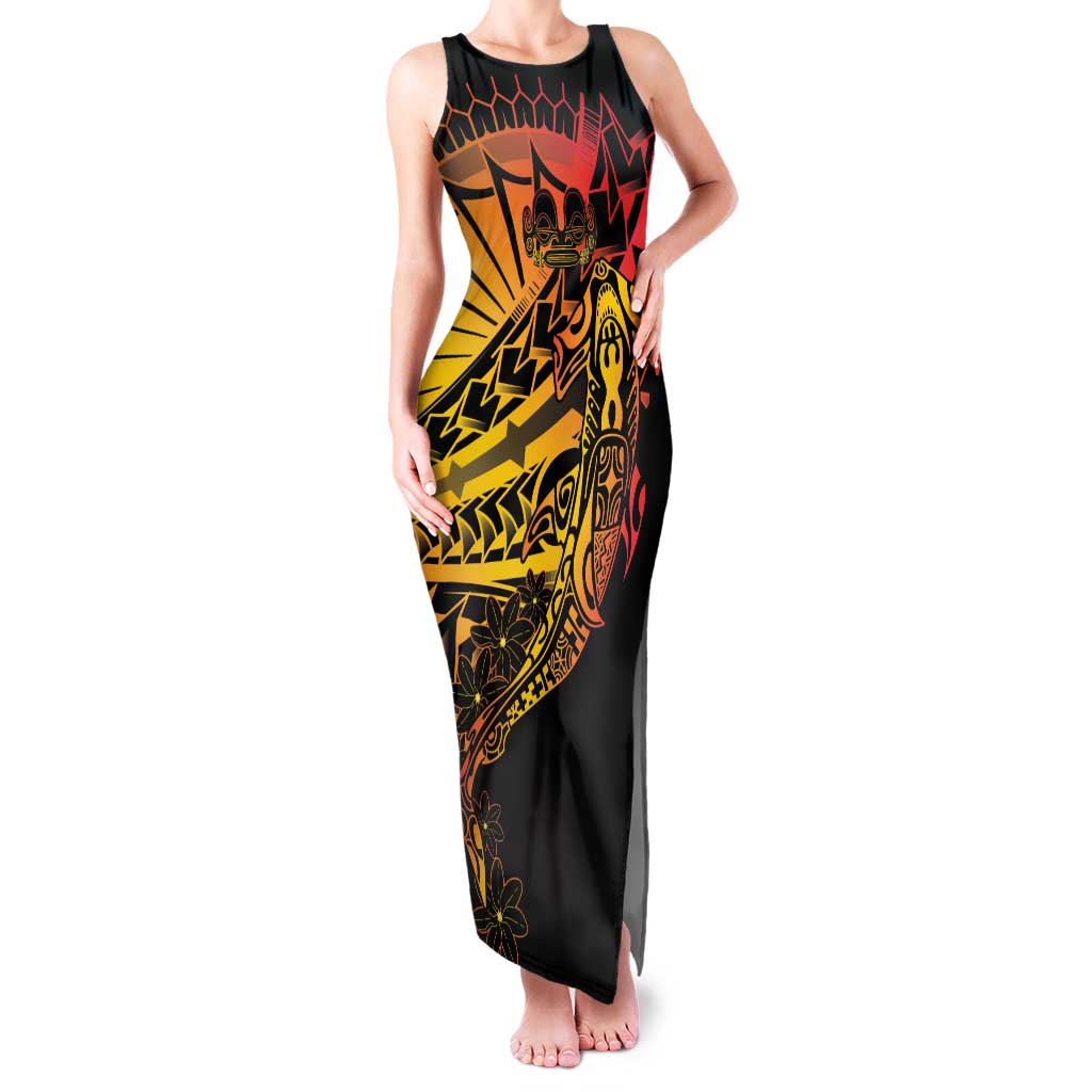 Gradient Marquesas Islands Family Matching Tank Maxi Dress and Hawaiian Shirt Marquesan Matatiki Hammerhead Shark Patutiki LT14 Mom's Dress Yellow - Polynesian Pride