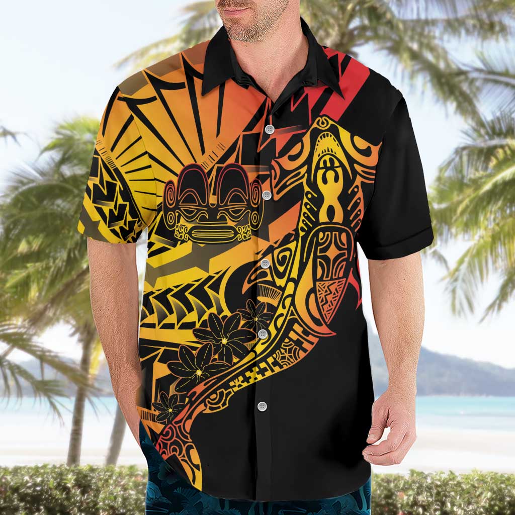 Gradient Marquesas Islands Hawaiian Shirt Marquesan Matatiki Hammerhead Shark Patutiki - Polynesian Pride
