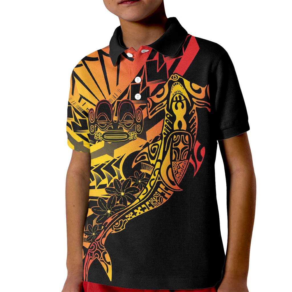 Gradient Marquesas Islands Kid Polo Shirt Marquesan Matatiki Hammerhead Shark Patutiki - Polynesian Pride