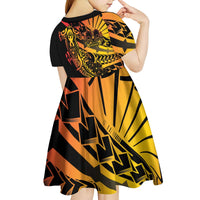 Gradient Marquesas Islands Kid Short Sleeve Dress Marquesan Matatiki Hammerhead Shark Patutiki - Polynesian Pride