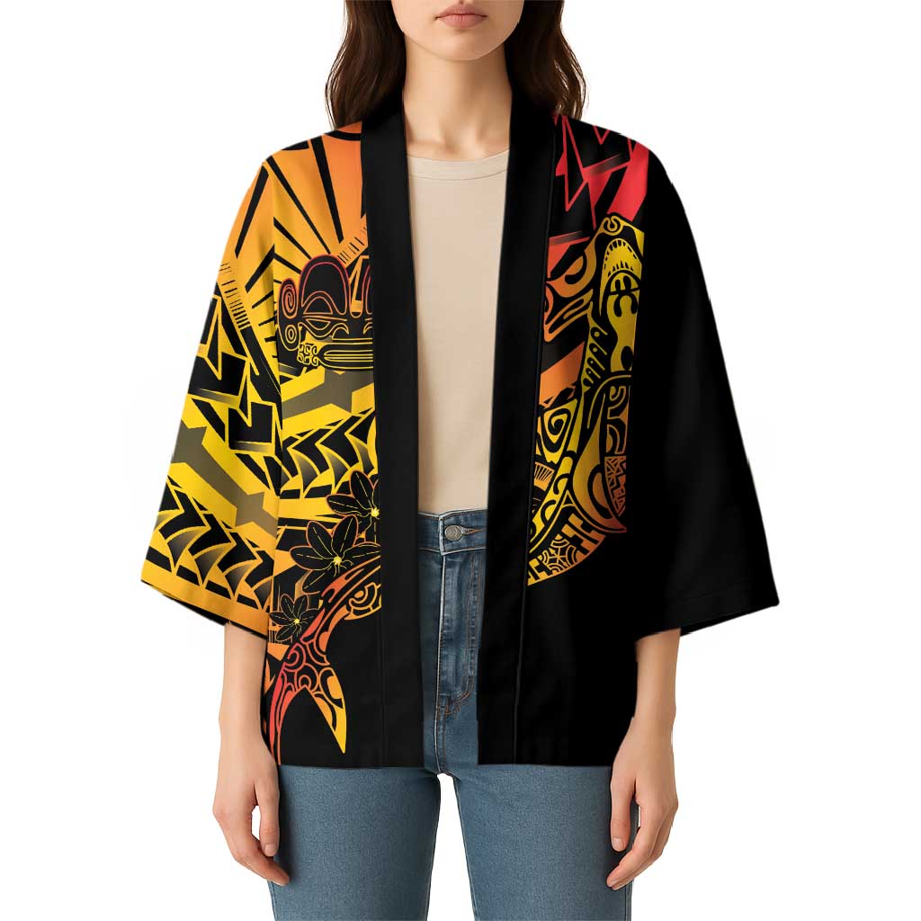 Gradient Marquesas Islands Kimono Marquesan Matatiki Hammerhead Shark Patutiki - Polynesian Pride