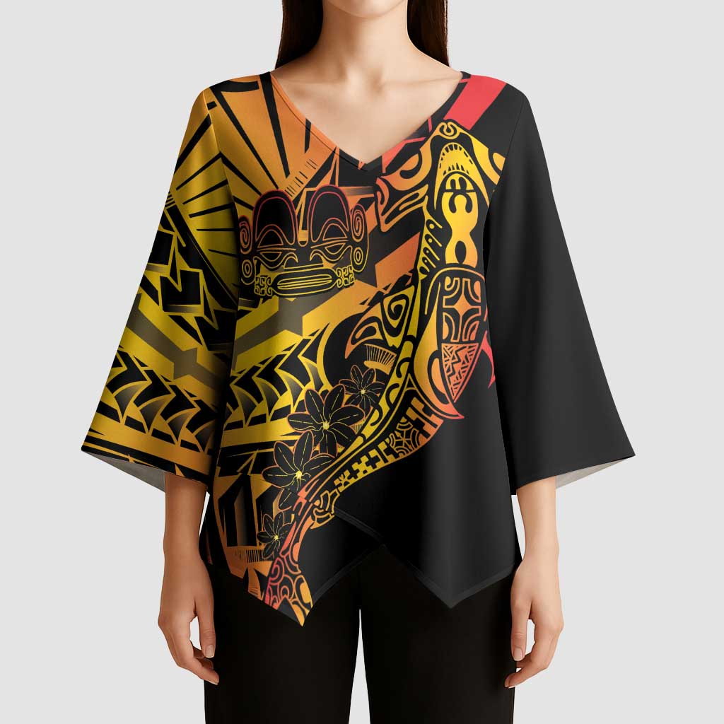 Gradient Marquesas Islands Kimono Sleeve Blouse Marquesan Matatiki Hammerhead Shark Patutiki - Polynesian Pride