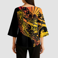 Gradient Marquesas Islands Kimono Sleeve Blouse Marquesan Matatiki Hammerhead Shark Patutiki - Polynesian Pride