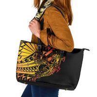 Gradient Marquesas Islands Leather Tote Bag Marquesan Matatiki Hammerhead Shark Patutiki LT14 Yellow - Polynesian Pride