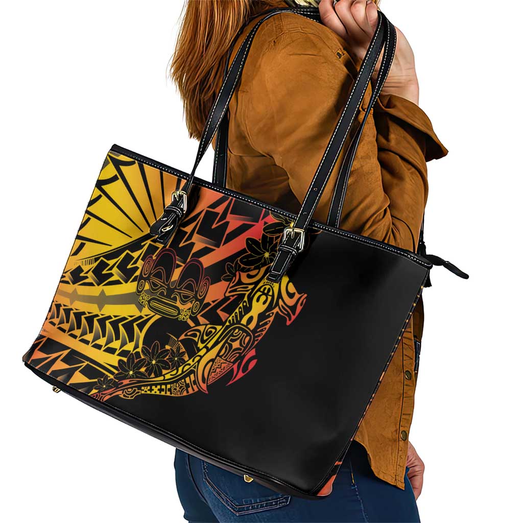 Gradient Marquesas Islands Leather Tote Bag Marquesan Matatiki Hammerhead Shark Patutiki LT14 - Polynesian Pride