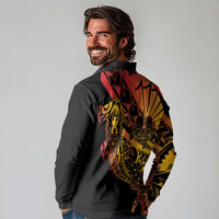 Gradient Marquesas Islands Long Sleeve Polo Shirt Marquesan Matatiki Hammerhead Shark Patutiki - Polynesian Pride
