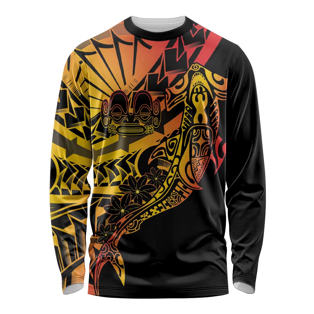 Gradient Marquesas Islands Long Sleeve Shirt Marquesan Matatiki Hammerhead Shark Patutiki - Polynesian Pride