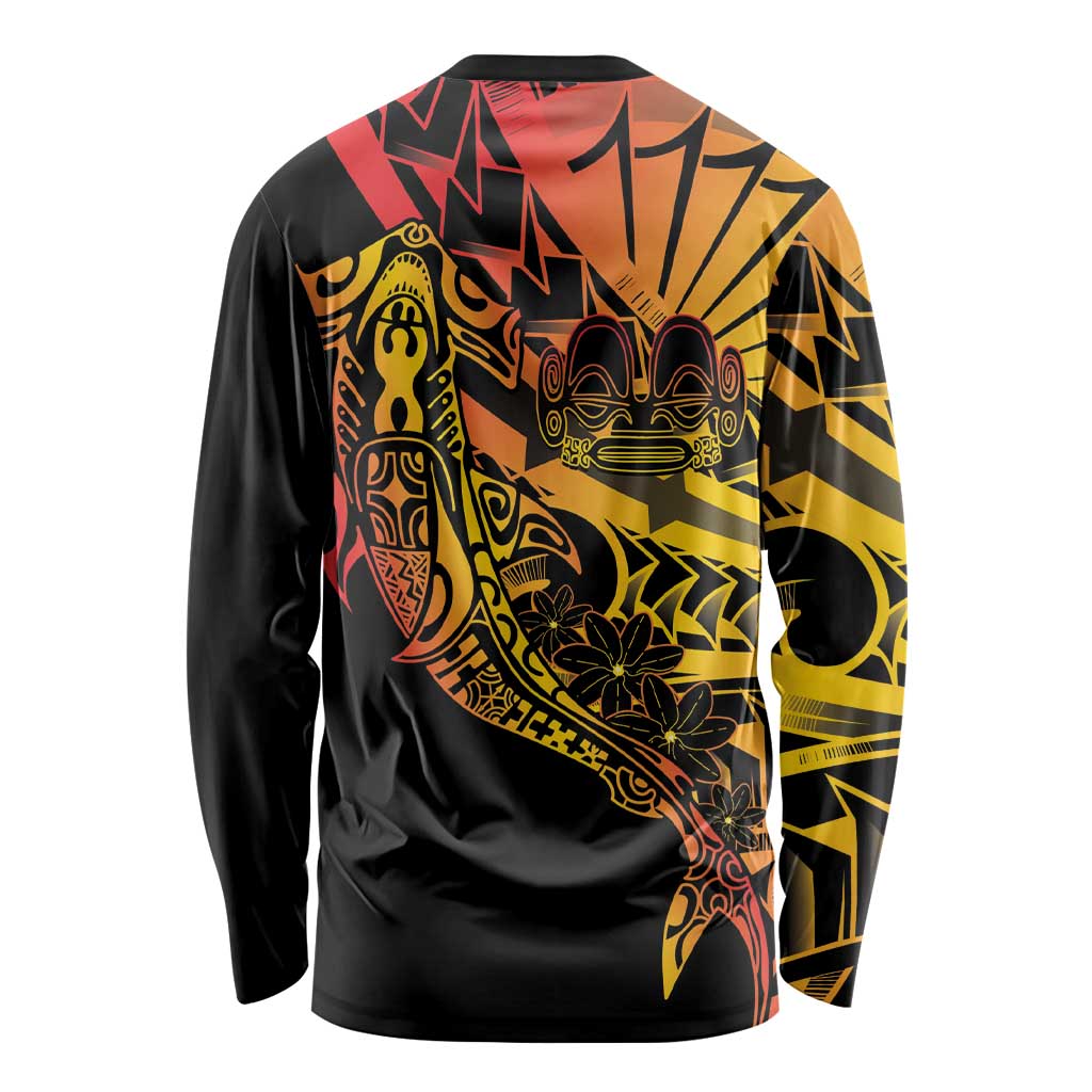 Gradient Marquesas Islands Long Sleeve Shirt Marquesan Matatiki Hammerhead Shark Patutiki - Polynesian Pride