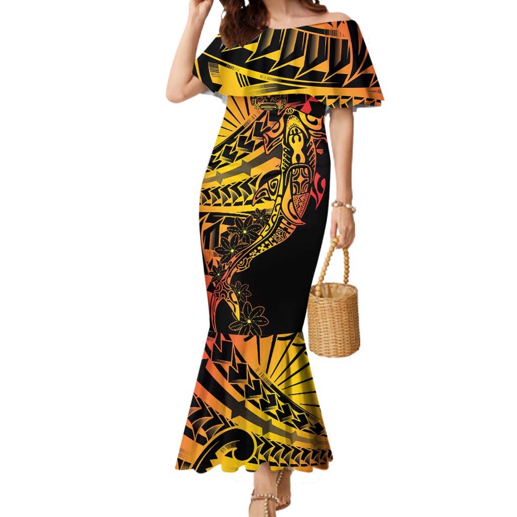 Gradient Marquesas Islands Mermaid Dress Marquesan Matatiki Hammerhead Shark Patutiki LT14 Women Yellow - Polynesian Pride
