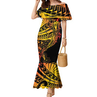 Gradient Marquesas Islands Mermaid Dress Marquesan Matatiki Hammerhead Shark Patutiki LT14 Women Yellow - Polynesian Pride